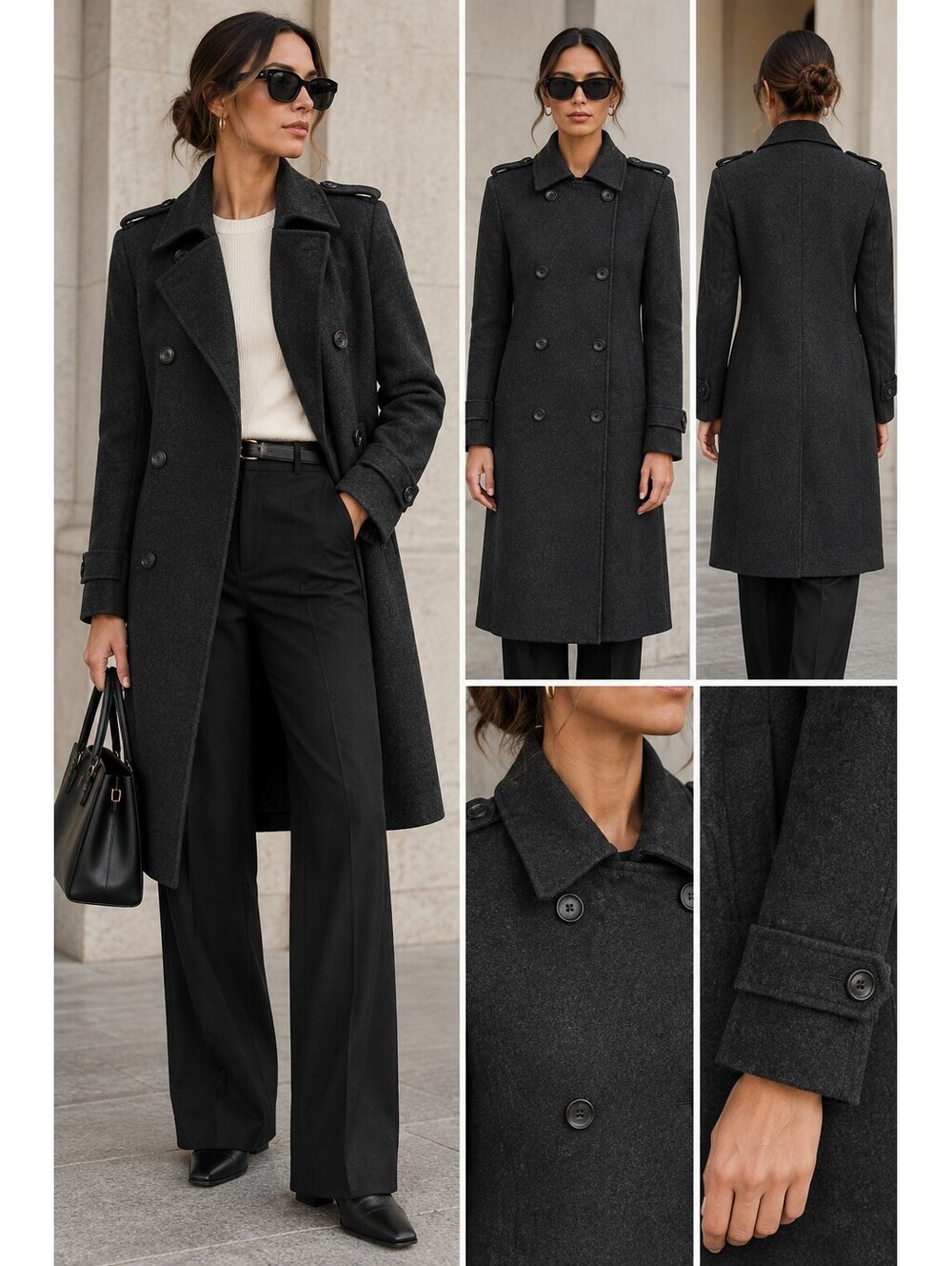 Nili Lotan Wool Coat | Black | Double-Breasted | Size 4